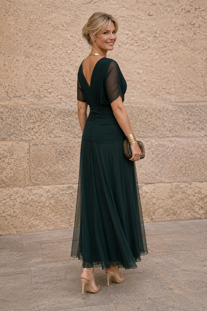 Amelia | Elegancka Zielona Sukienka z Plisami