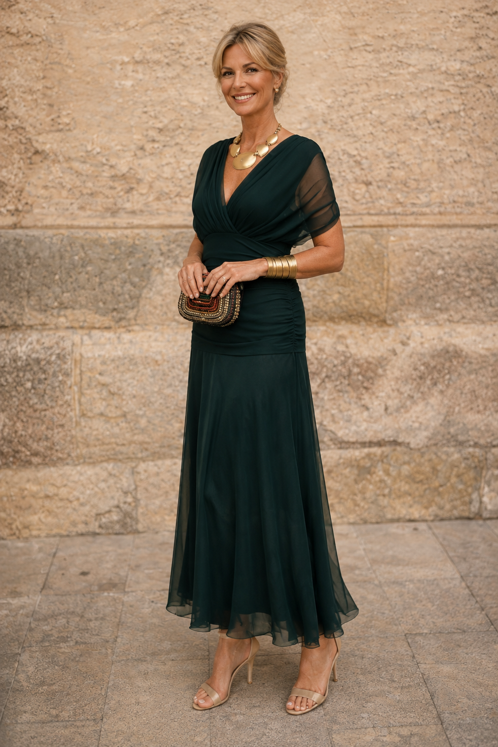 Amelia | Elegancka Zielona Sukienka z Plisami