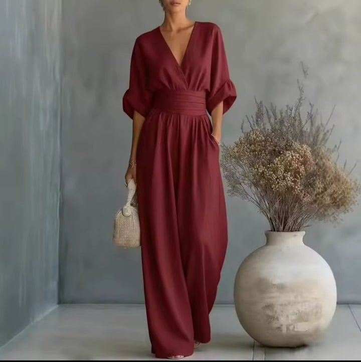 Weronika | Elegancki Kombinezon z Szerokimi Nogawkami